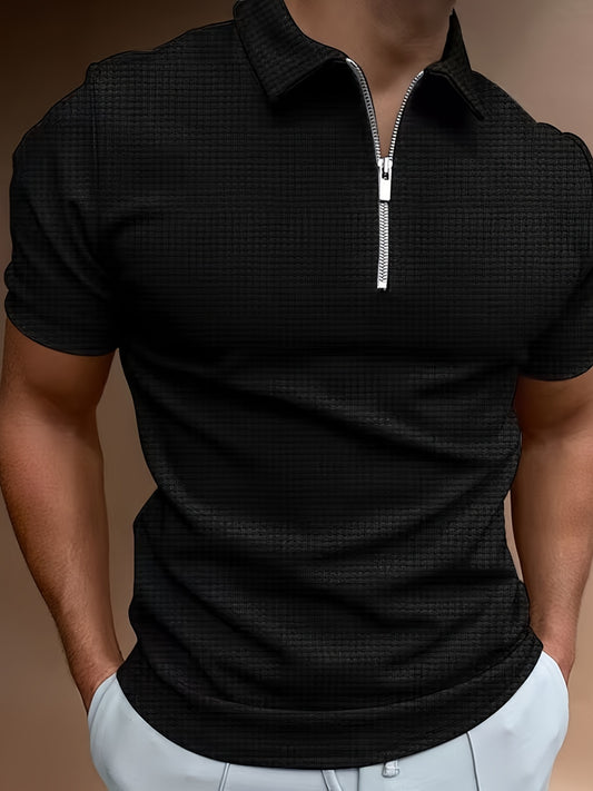 Men's Solid Short Sleeve Zipper Shirt, Casual Male Shirt For Summer Outdoor, Gift For Men
