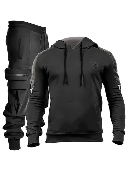 Polyester Knit Hooded Zip Long Sleeve 2-Piece Hoodie