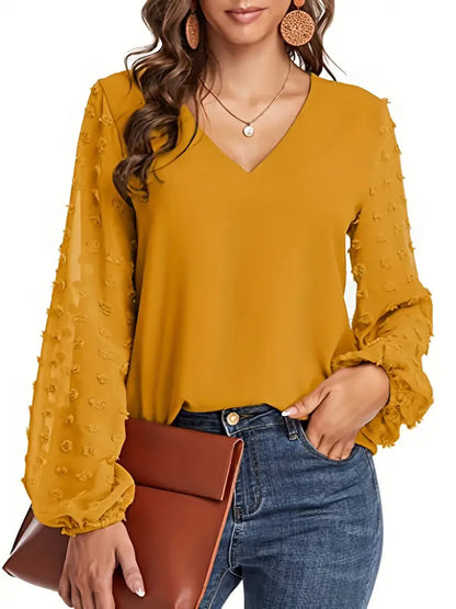 Solid Polyester Sweater Swiss Dot Sleeve