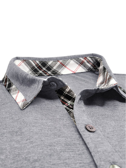 Men'S Plus Size Short Sleeve Polo Shirt with Plaid Collar and Button Details - Casual Summer Style, Regular Fit, Slight Stretch Fabric, Plus Size Shirts, PLUS SIZE
