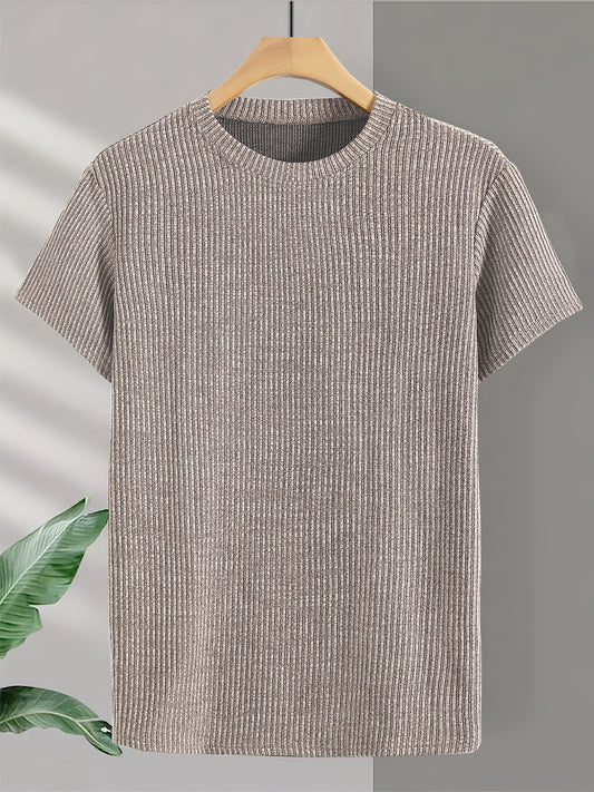 Men'S Short-Sleeve T-Shirt with a Round Neck, Stylish Jacquard Knit, Comfortable for All Seasons, High-Quality Top for Men.