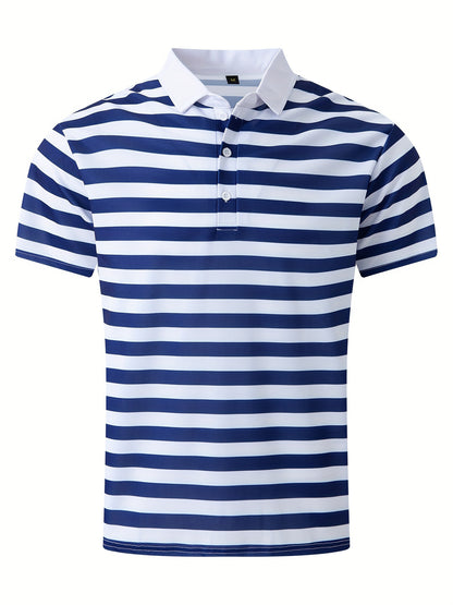 Men'S Short-Sleeve Polo Shirt with Print Stripes for Casual Summer Wear.