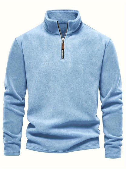 New Autumn And Winter Men'S Lamb Sweatshirt with a Stand-Up Collar, Half-Zip, Long Sleeves, Versatile European Style, Trendy Brand with Fleece Lining.
