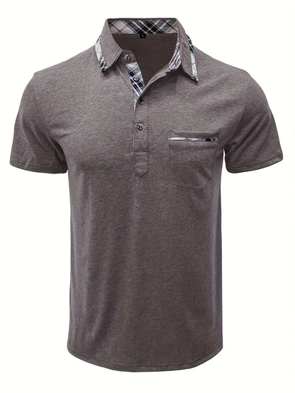 Men'S Plus Size Short Sleeve Polo Shirt with Plaid Collar and Button Details - Casual Summer Style, Regular Fit, Slight Stretch Fabric, Plus Size Shirts, PLUS SIZE