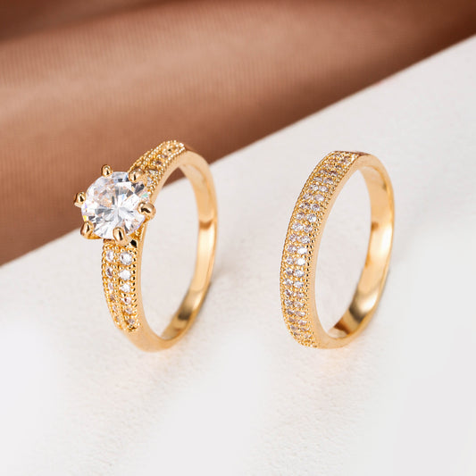 Modern 2-Piece Ring Set with Gold-tone