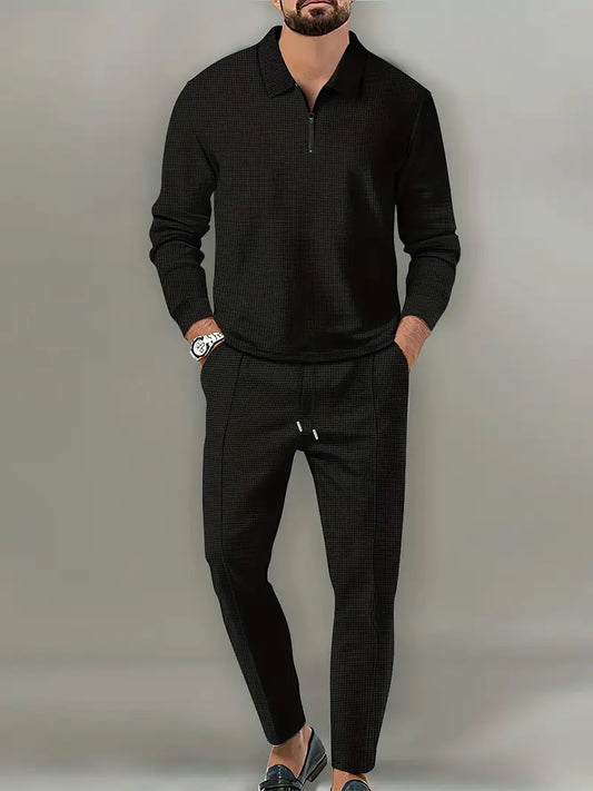 Polyester Knit Zip Long Sleeve 2-Piece Shirt