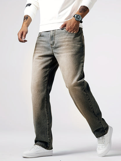 Men's Light Blue Relaxed Fit Jeans - Casual Straight-Leg Machine-Washable Denim Pants for Casual Attire, All-Season Comfort & Versatile Style