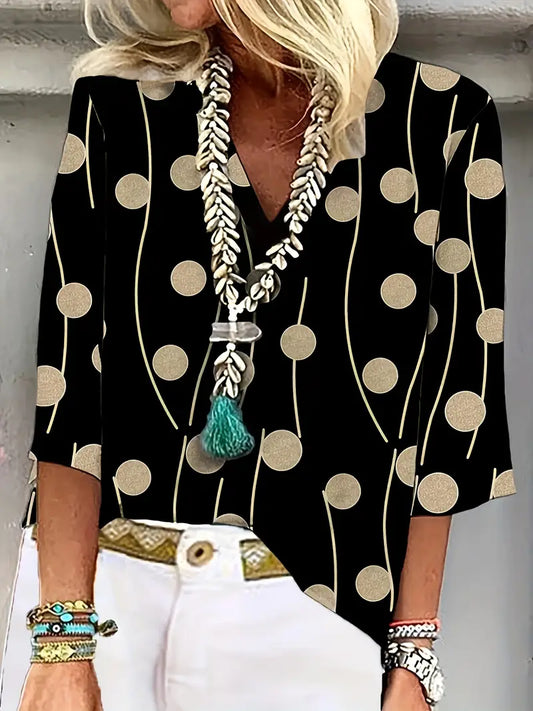 Polka Dot Polyester Blouse Allover Print