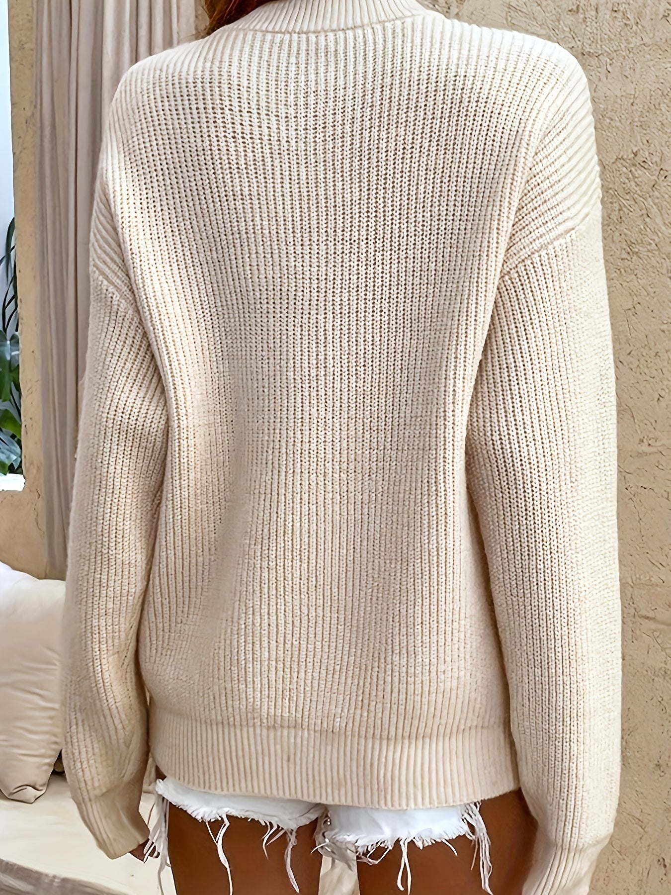 [Cozy Pink Sweater] Soft & Comfortable Women's Cozy Pink Sweater | Long Sleeve Pullover with Button Details, Casual Crew Neck, Fall/Winter Apparel
