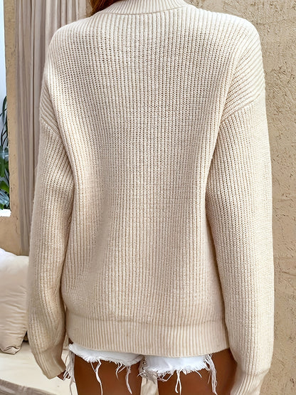 [Cozy Pink Sweater] Soft & Comfortable Women's Cozy Pink Sweater | Long Sleeve Pullover with Button Details, Casual Crew Neck, Fall/Winter Apparel