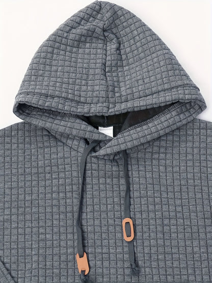 GEKM Men'S Bohemian Plaid Long Sleeve Hoodie - Cozy Jacquard Fabric Sweatshirt with Orange Accents, Casual Outdoor Jogging & Fitness Training Pullover, Regular Fit, Hooded Design, Comfortable Pullover