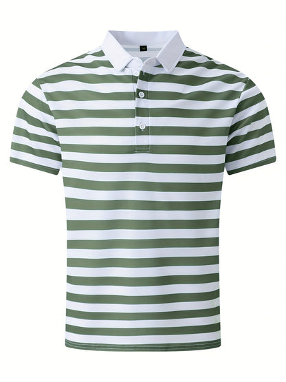 Men'S Short-Sleeve Polo Shirt with Print Stripes for Casual Summer Wear.