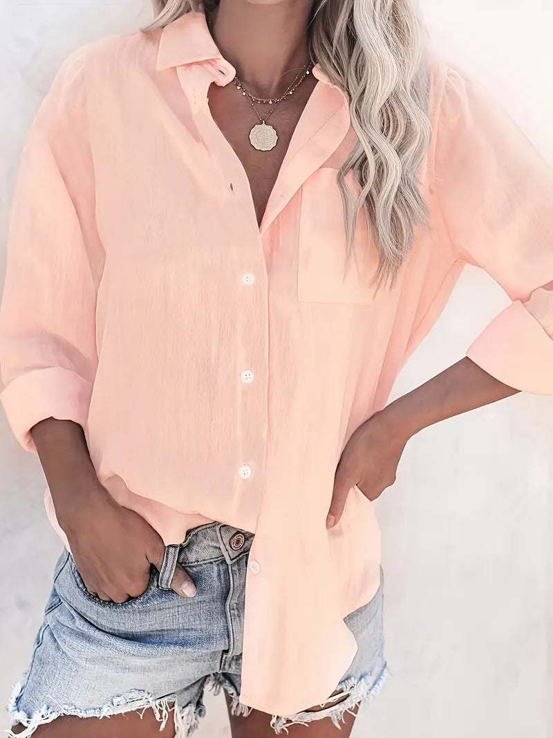 Solid Polyester Blouse Long