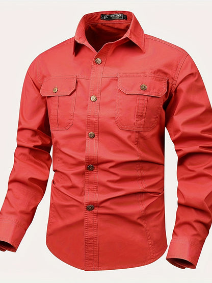 Men's Heavyweight Long Sleeve Shirt - Button-Up Formal & informal Shirt in, Classic Collar, Chest Pocket - Machine Washable Work, Outdoor, Everyday Shirt for Men - Spring/Fall Essential, Outdoor Casual Wear, Nonstretch Fabric