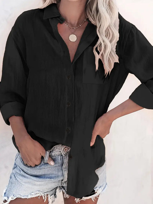 Solid Polyester Blouse Long