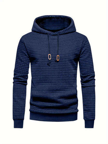 Men's Sporty Hooded Sweatshirt - Navy Blue with Copper Bow Accents, Regular Fit, Machine Washable, High-Quality Fabric for Casual & Athletic Wear, Sweater Hoodie, Everyday Comfort, Textured Knit Fabric