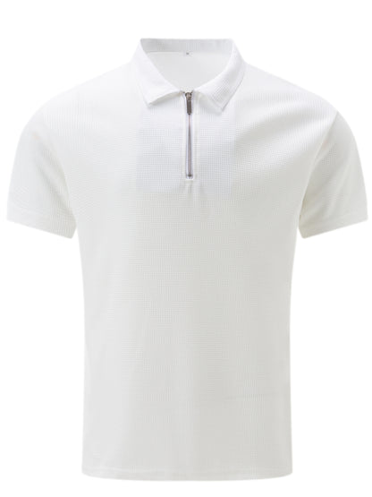 Men's Solid Short Sleeve Zipper Shirt, Casual Male Shirt For Summer Outdoor, Gift For Men