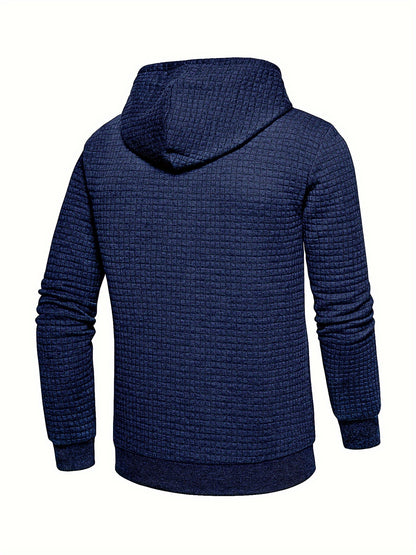 Men's Sporty Hooded Sweatshirt - Navy Blue with Copper Bow Accents, Regular Fit, Machine Washable, High-Quality Fabric for Casual & Athletic Wear, Sweater Hoodie, Everyday Comfort, Textured Knit Fabric