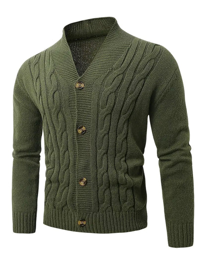 Polyester Knit Button-Up Long Sleeve Sweater