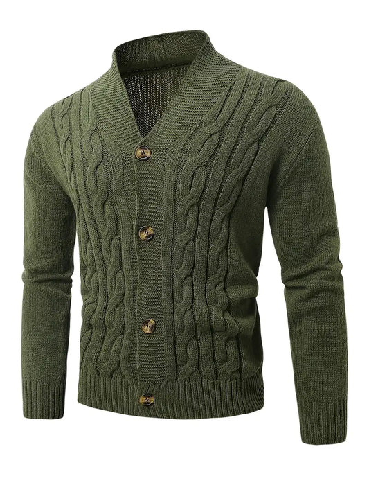 Polyester Knit Button-Up Long Sleeve Sweater