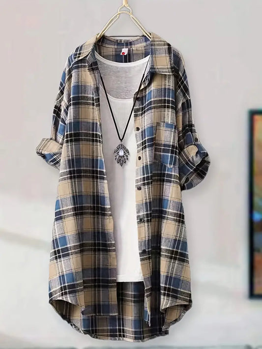 Plaid Polyester Blouse