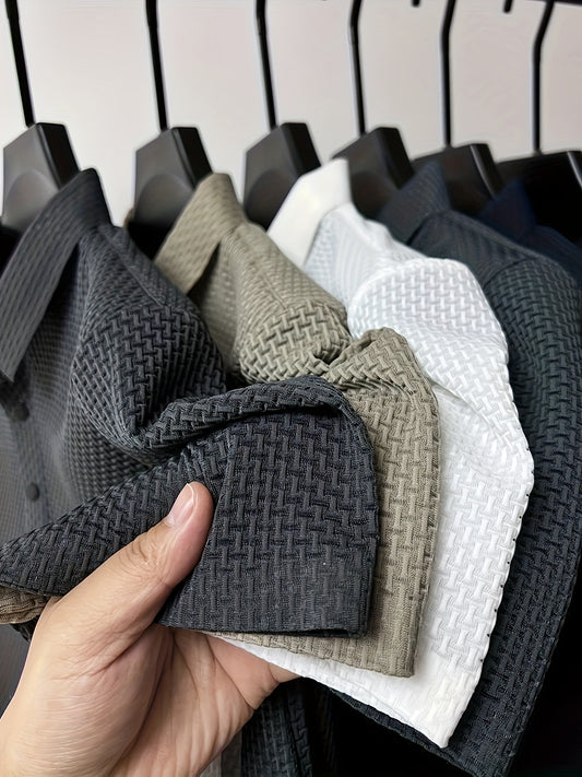 Mesh Comfy Men's Elastic Solid Short Sleeve Neck Shirt, Nylon Ice Silky Fabric Top