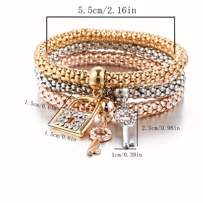 Vintage 3-Piece Necklace & Bracelet Set with Gold-tone