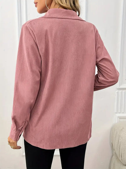 Solid Corduroy Jacket Button Front Flap