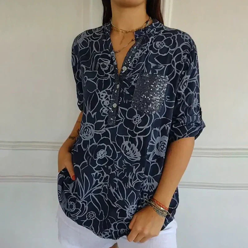 FLORAL V-NECK BLOUSE